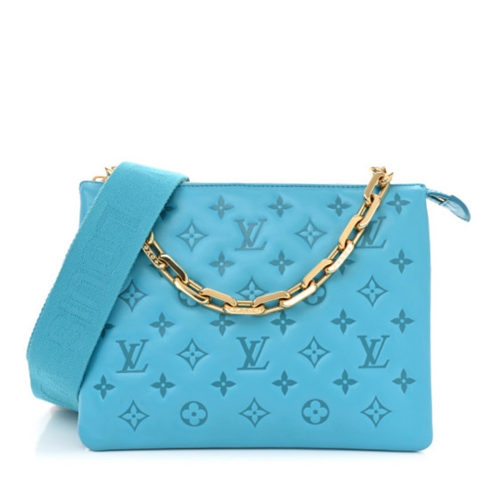 LOUIS VUITTON Lambskin Embossed Monogram Coussin PM in Turquoise - Picture 2 of 9